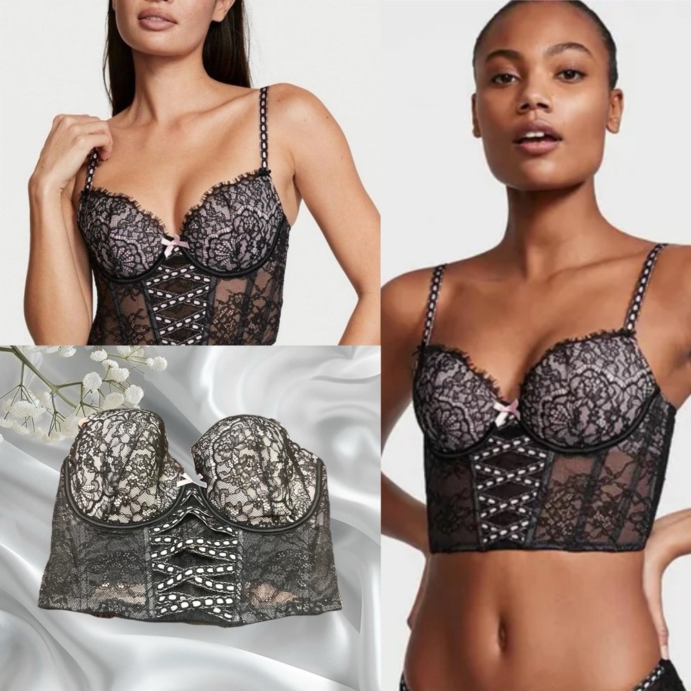 Victorias Secret Elegant Black Lace Bustier size M-DD E80